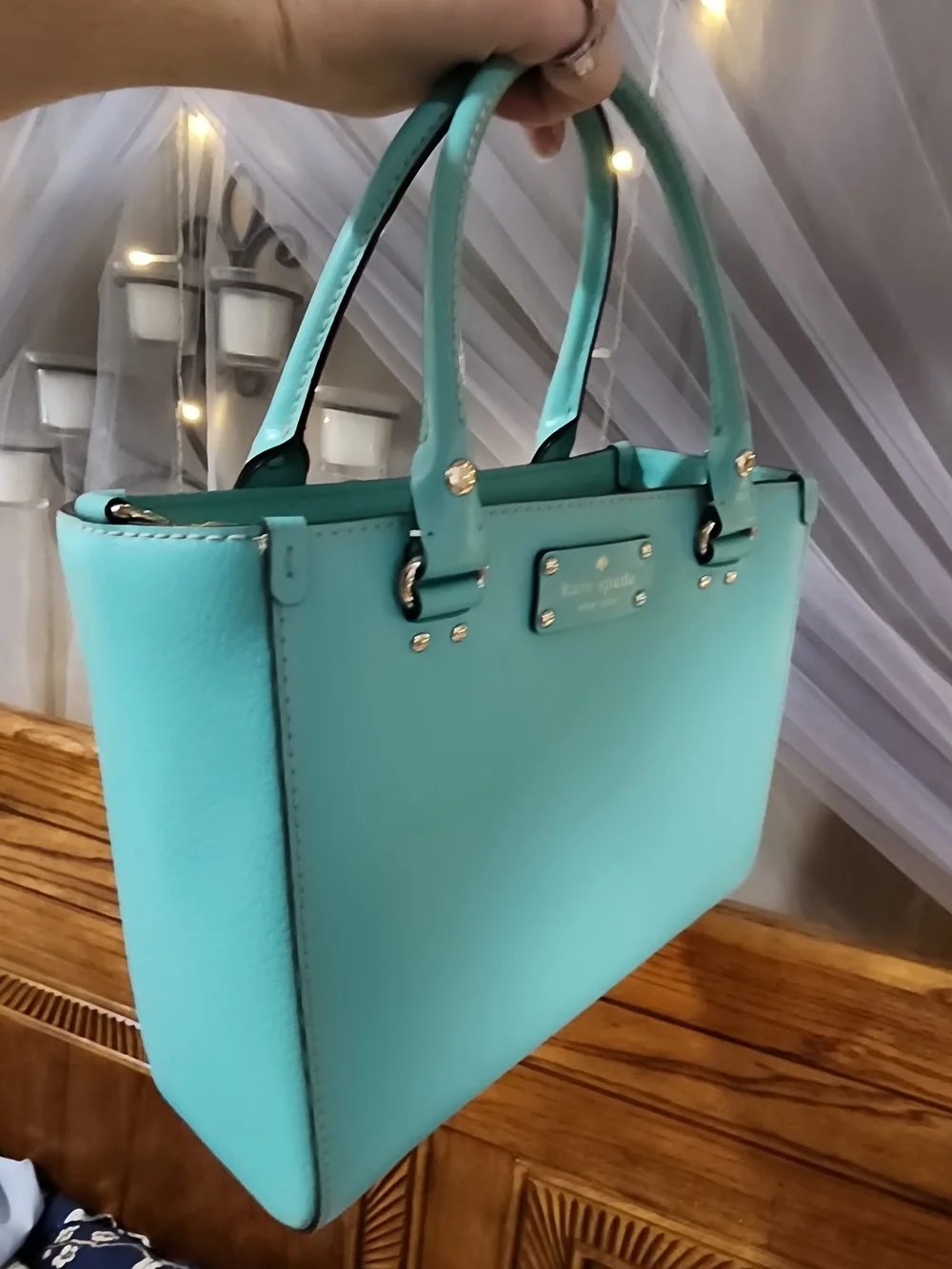 kate spade Turquoise Leather Satchel with Gold Hardware Crossbody Strap Included